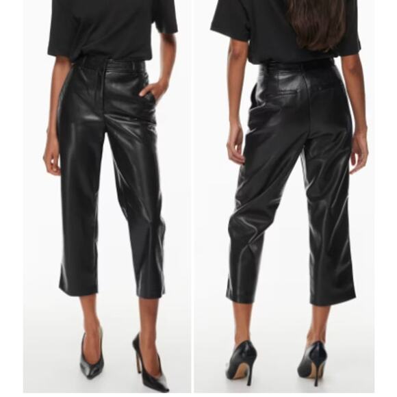 NWOT Babaton Command Mid-rise Vegan Leather Crop Trouser Pants Black Women's 6 - Picture 1 of 7